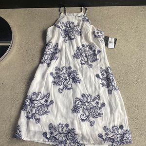 White Tank Top Dress with Blue Lace details. Size XSmall.